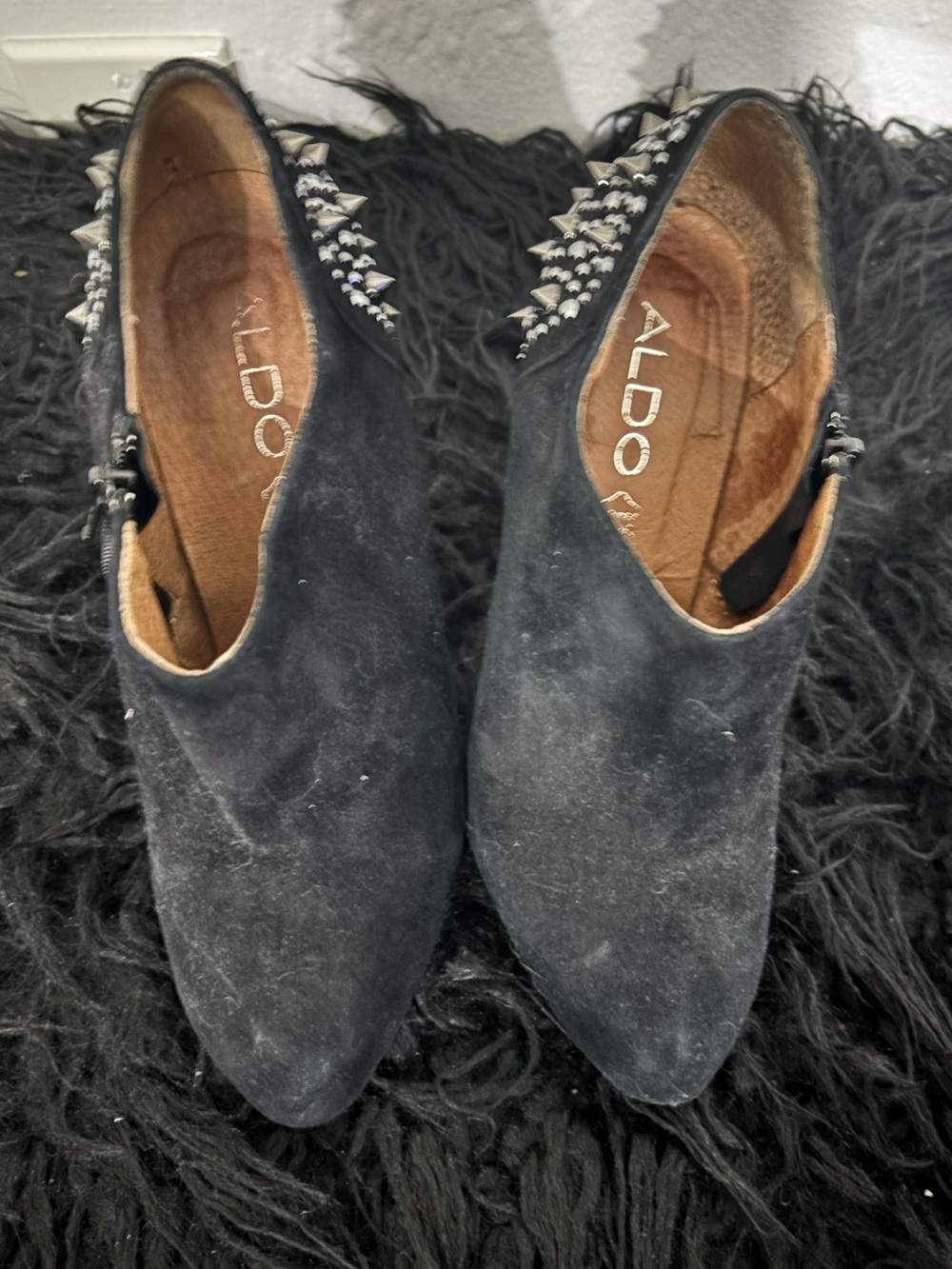 ALDO Women's Black Suede Pointed Toe Studded Booties (Size 7.5)